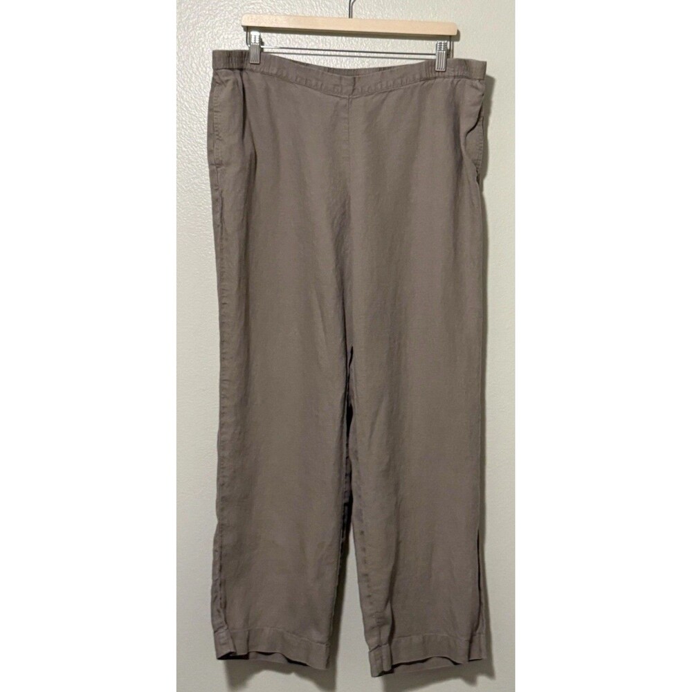 J Jill Womens Flax Pant Size XL 100% Linen Khaki Tan Pull On Beach Coastal